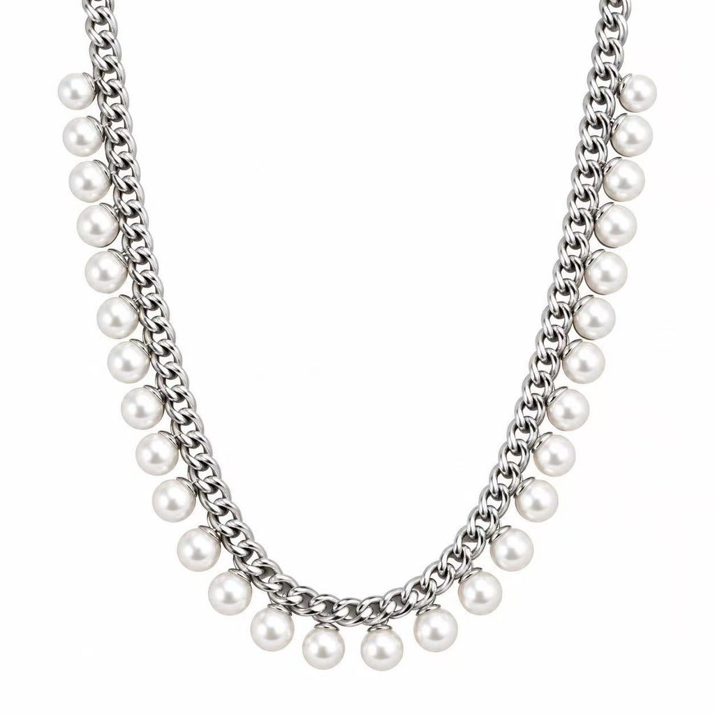 Collana con le perle tonde | 45cm | in acciaio inox