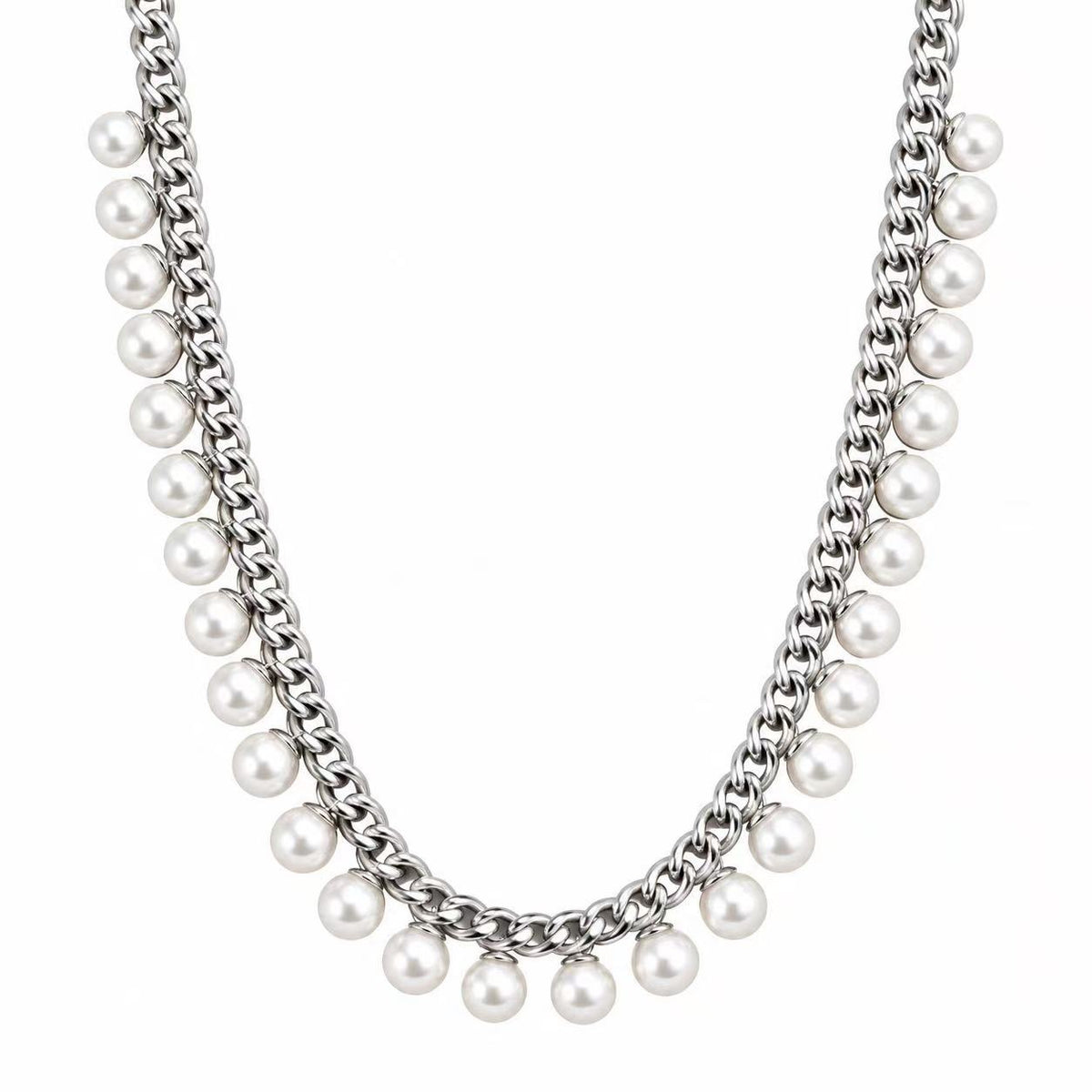 Collana con le perle tonde | 45cm | in acciaio inox