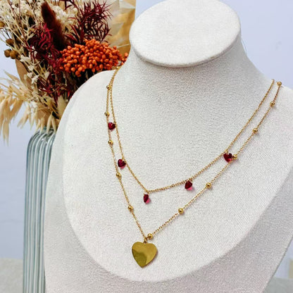 Collana “Amore Dorato” – Acciaio Inossidabile & Cristalli Rossi a Cuore