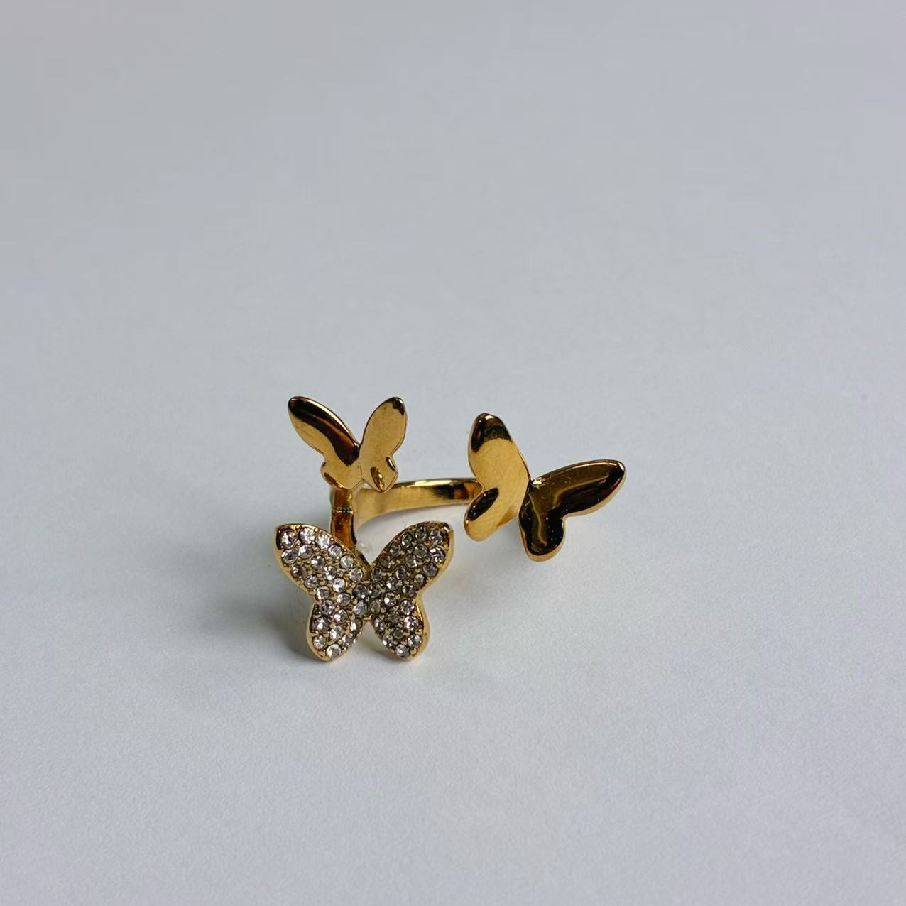 Anello Oro con Farfalle e Zirconi – Acciaio Inossidabile