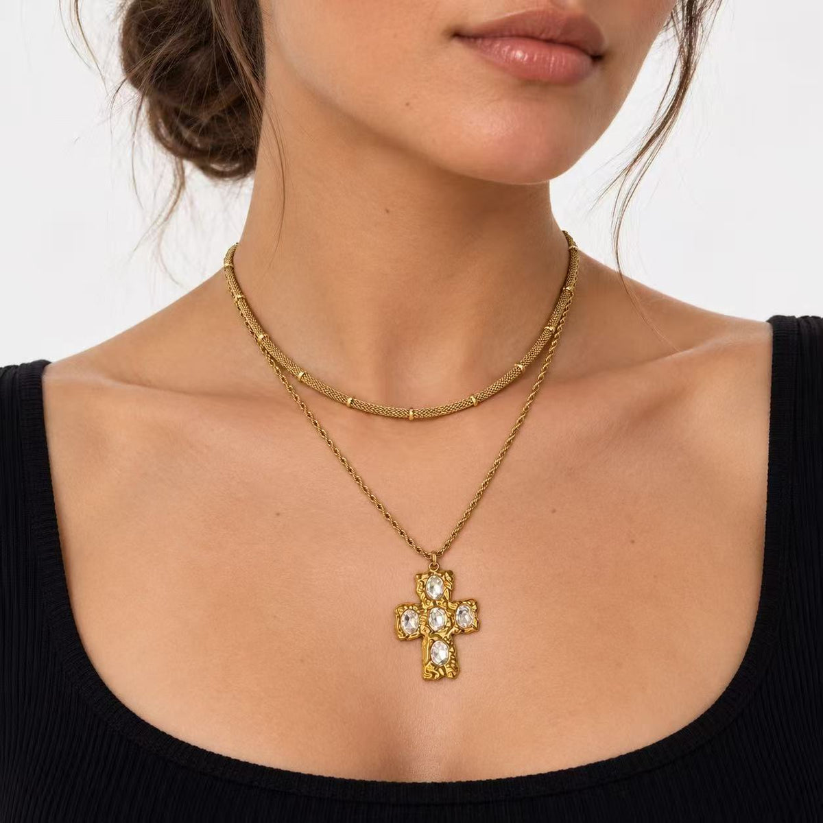 Collana con la croce acciaio 48cm