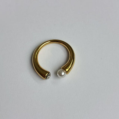Anello Aperto con Perla e Zircone – Acciaio Inossidabile