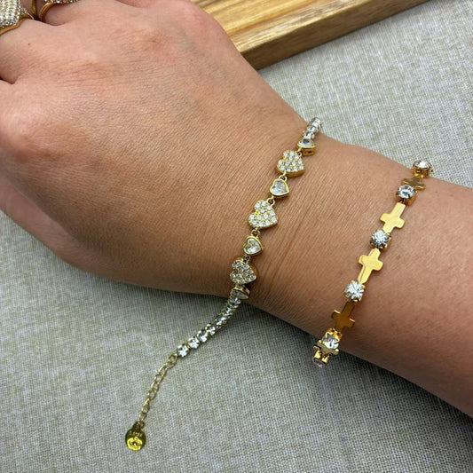 (B188)Bracciale tennis cuori