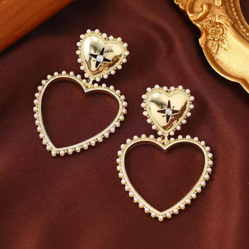 (O198)Orecchini Donna Romantici a Cuore con Perline