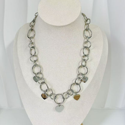 (C203)Collana cerchi più cuori in acciaio inox