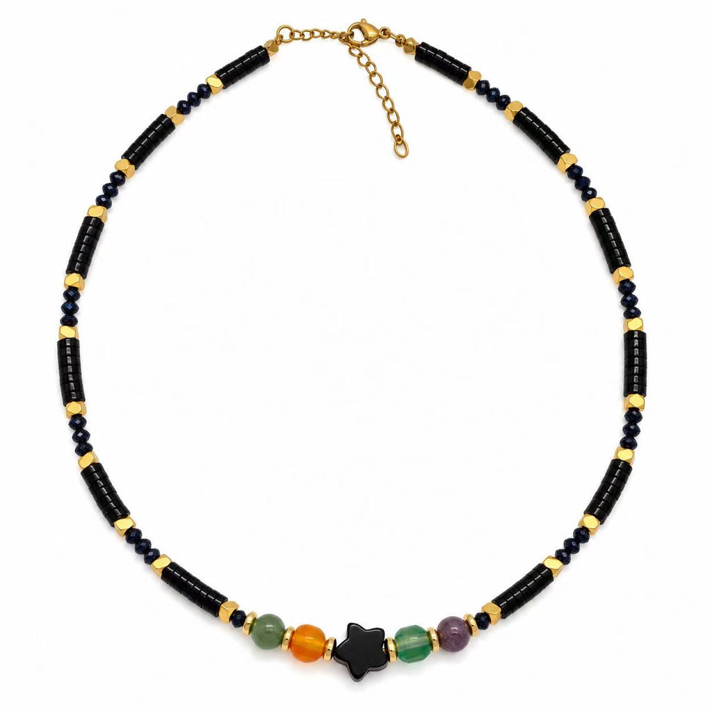 Collana con le pietre naturali Onice Nero 45cm | in acciaio inox