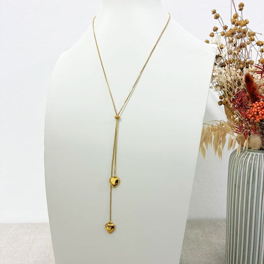 Collana Lunga con Doppio Cuore – Eleganza Minimal Chic
