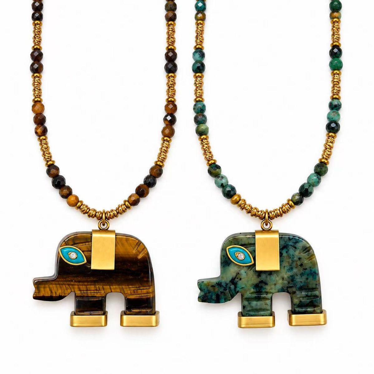 Collana Elefante | 47cm | con pepite con le Pietre naturali | in acciaio inox