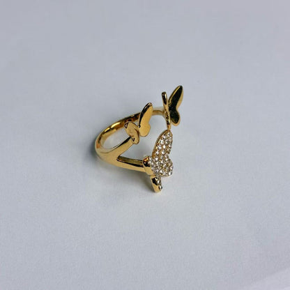Anello Oro con Farfalle e Zirconi – Acciaio Inossidabile