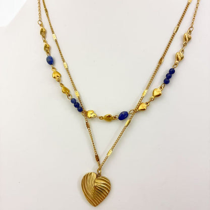 Collana Doppiostrato con Cuori & Dettagli Neri – Eleganza Dorata Moderna