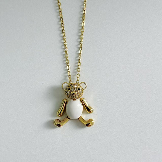 (C365)Collana con pendente orsetto gold e smalto bianco