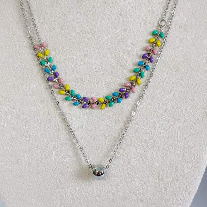 (C366)Collana a doppio strato con perline colorate