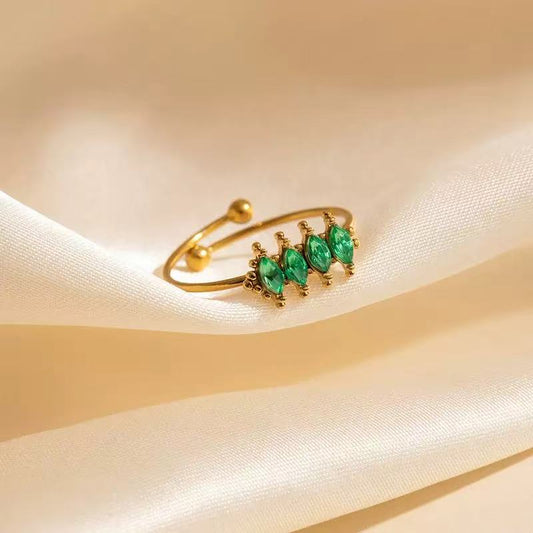 [Offerte] Anello "Danza delle Gemme" verde – Fascia Regolabile con Cristalli Marquise