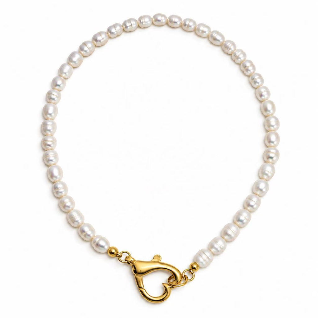Collana con le perle di fiume e moschettone apribile | 47cm | in acciaio inox
