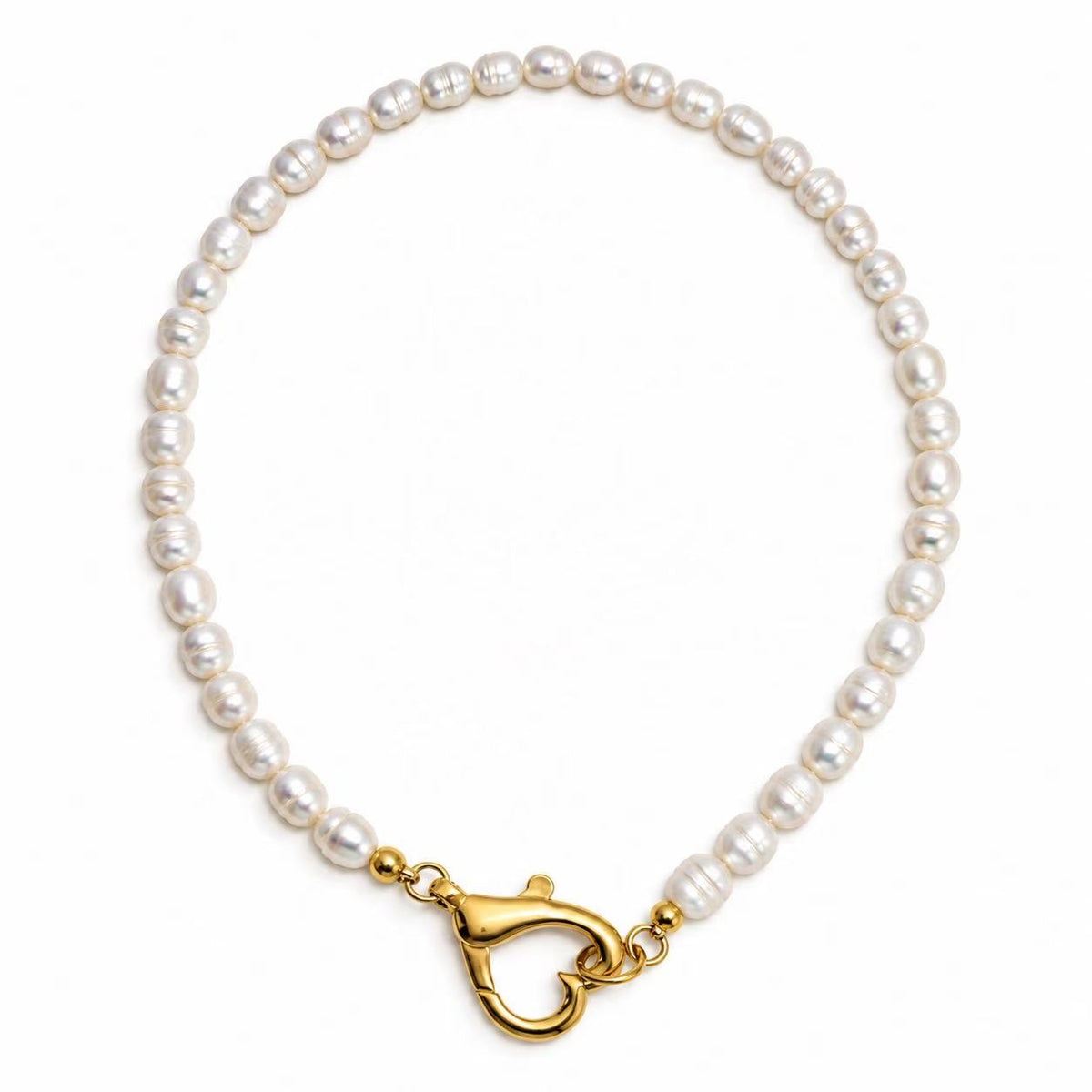Collana con le perle di fiume e moschettone apribile | 47cm | in acciaio inox