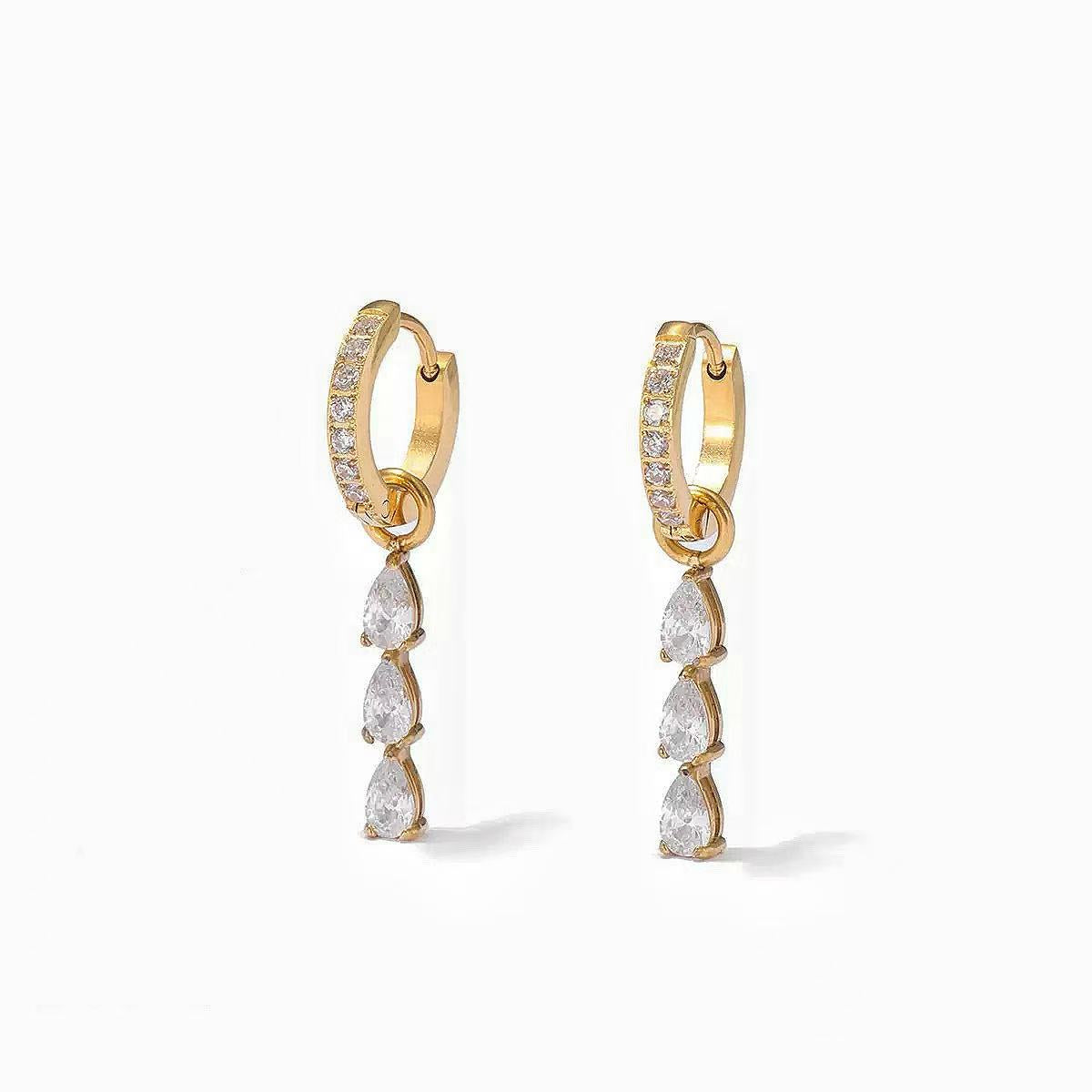 Orecchini Pendenti con Triplo Cristallo a Goccia