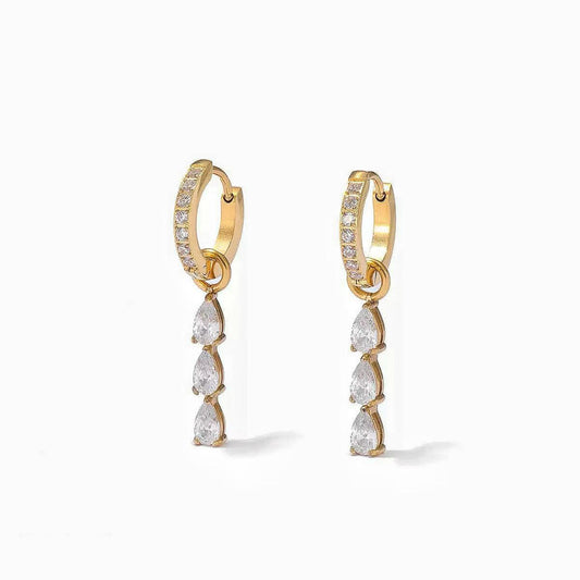 Orecchini Pendenti con Triplo Cristallo a Goccia