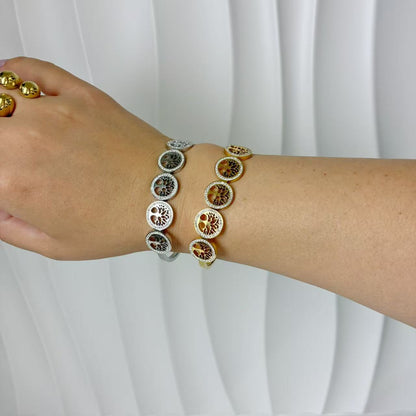 (B145)Bracciale rigido donna con molla albero della vita in acciaio inox