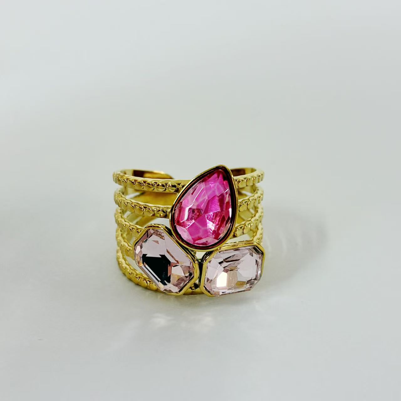 Anello “Tris di Cristalli” | regolabile | in acciaio inox