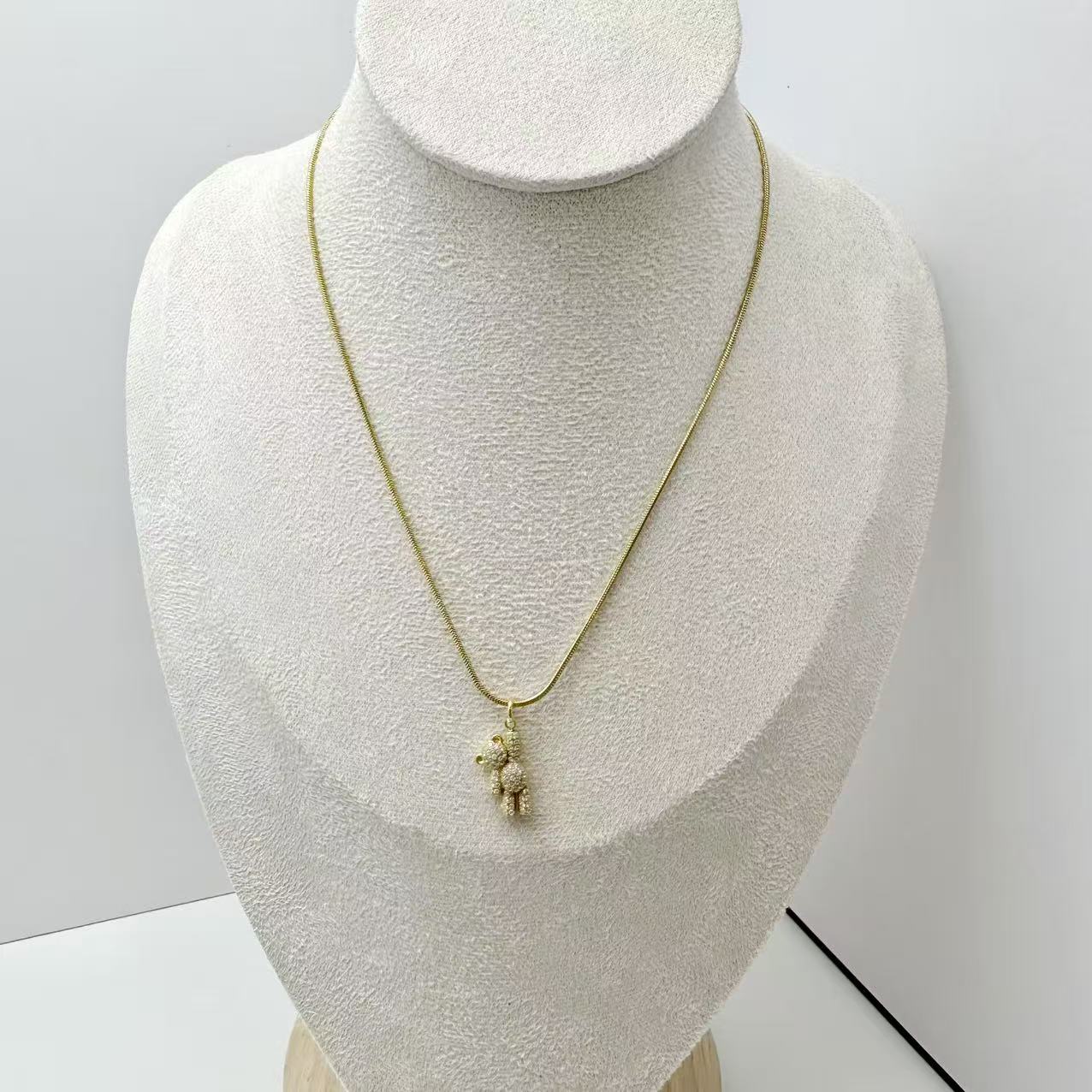 (C291)Collana teddy appeso con pavé in acciaio inox