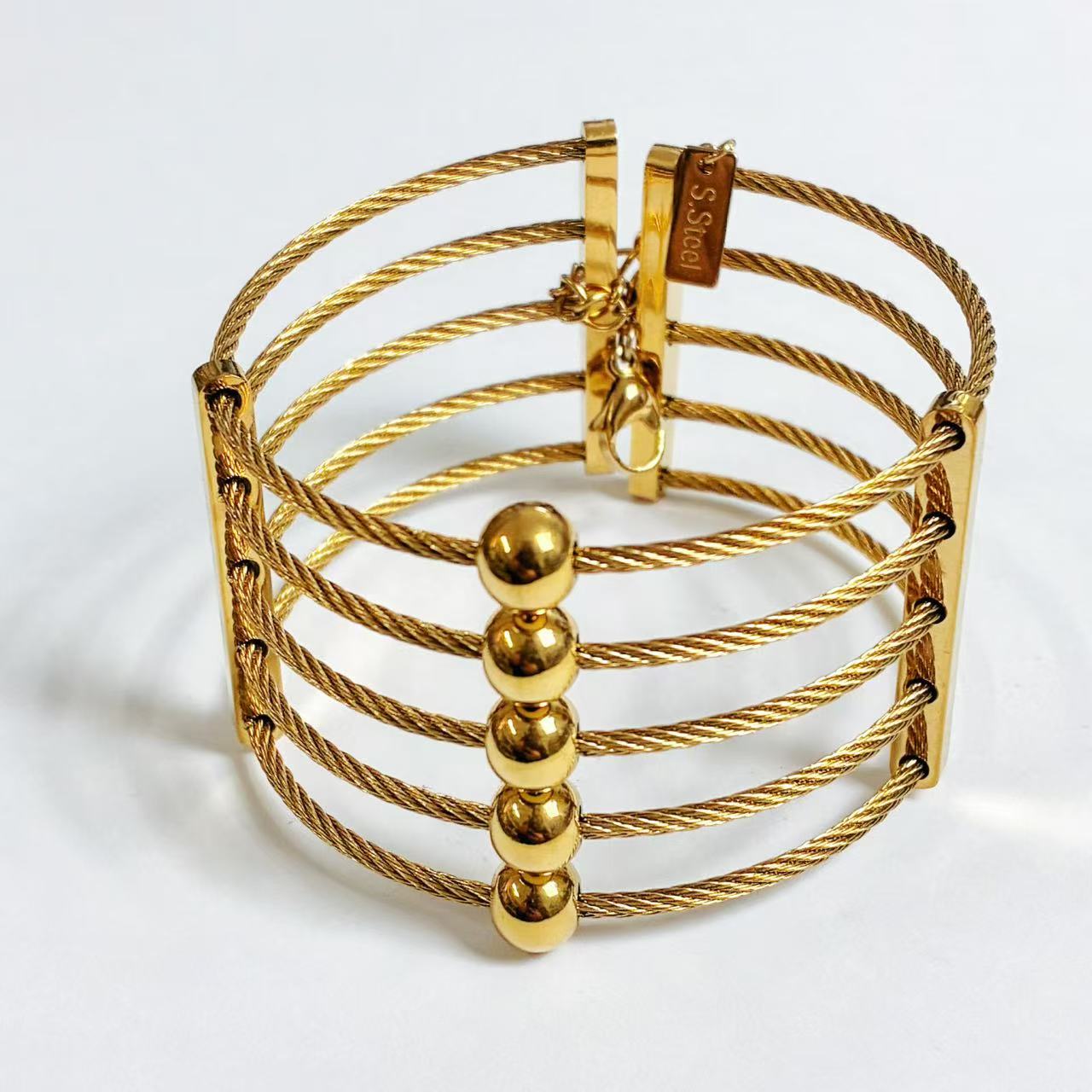 Bracciale Rigido Multicavo “Steel Cage” – Acciaio Argento