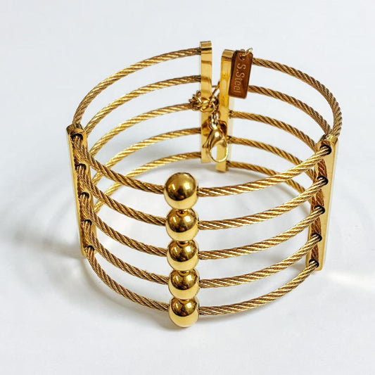 Bracciale Rigido Multicavo “Steel Cage” – Acciaio Argento