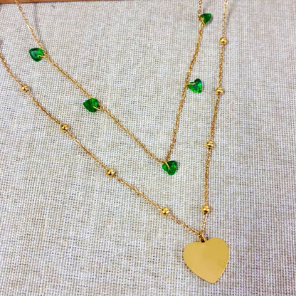 Collana “Amore Dorato” – Acciaio Inossidabile & Cristalli Rossi a Cuore