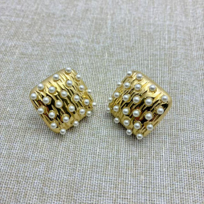 (O163)Orecchini quadrati con perline